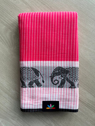 Elephant Border Bengal Cotton Saree (Without blouse) - 34061-34063
