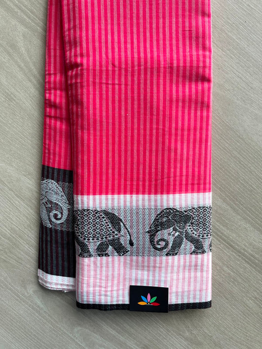 Elephant Border Bengal Cotton Saree (Without blouse) - 34061-34063