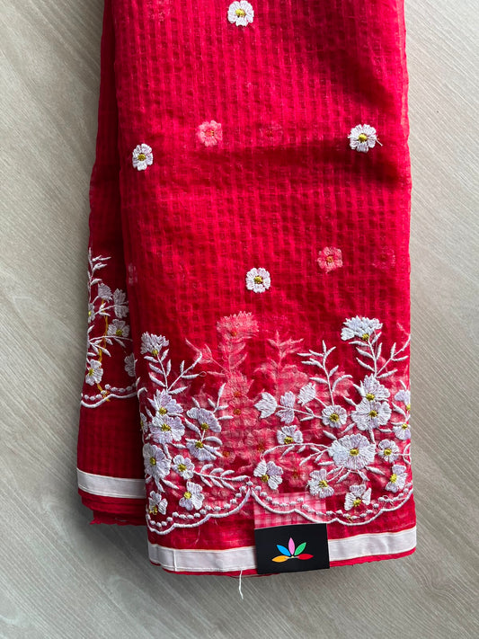Embroidered Kota Checks Saree (Without blouse) - 34064
