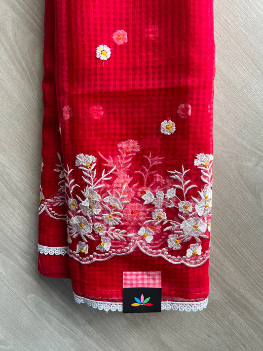 Embroidered Kota Checks Saree (Without blouse) - 34066