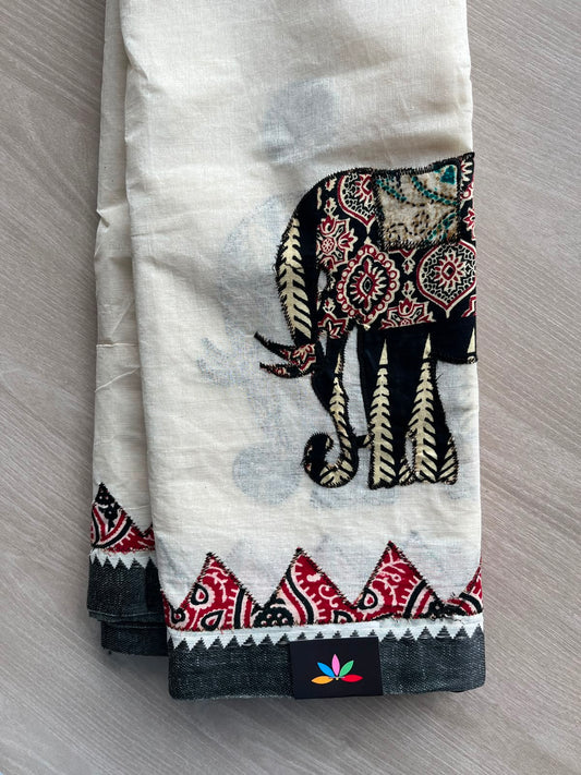 Appliqué work Bengal Cotton Saree (Without blouse) - 34068