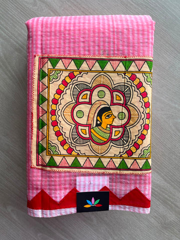 Appliqué work Kota Checks Saree (Without Blouse) - 34084