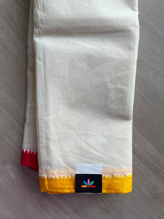 Contrast Border Plain Cotton Starched Saree (Without Blouse) - 34094