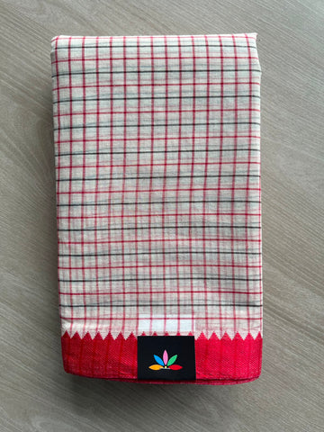 Checked Handloom Cotton Saree (Starched) - 34150-34151
