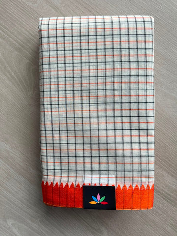 Checked Handloom Cotton Saree (Starched) - 34152-34153