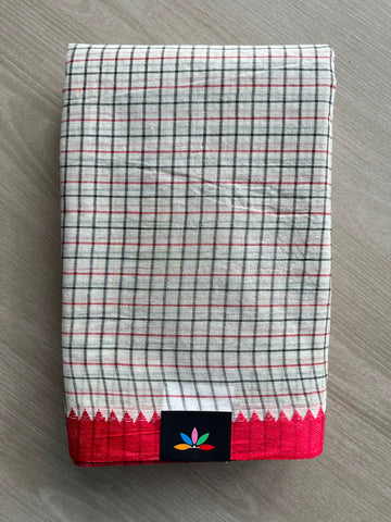 Checked Handloom  Starched Cotton Saree (Without Blouse) - 34154-34155