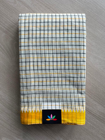 Checked Handloom  Starched Cotton Saree (Without Blouse) - 34156-34157