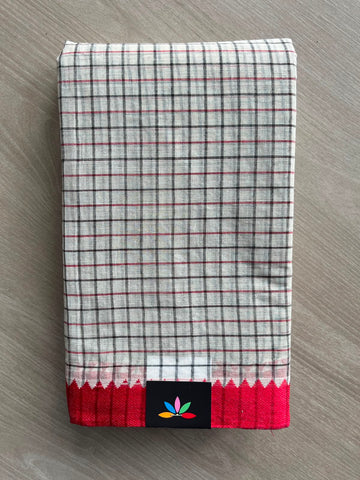 Checked Handloom  Starched Cotton Saree (Without Blouse) - 34158-34159