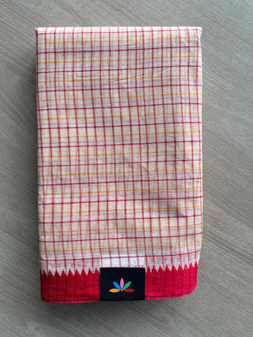 Checked Handloom  Starched Cotton Saree (Without Blouse) - 34160-34161