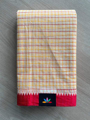 Checked Handloom  Starched Cotton Saree (Without Blouse) - 34162-34163