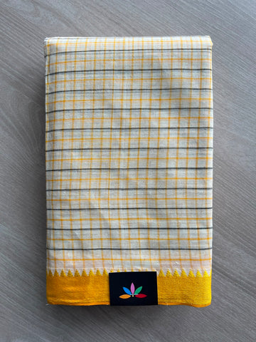 Checked Handloom  Starched Cotton Saree (Without Blouse) - 34164-34165