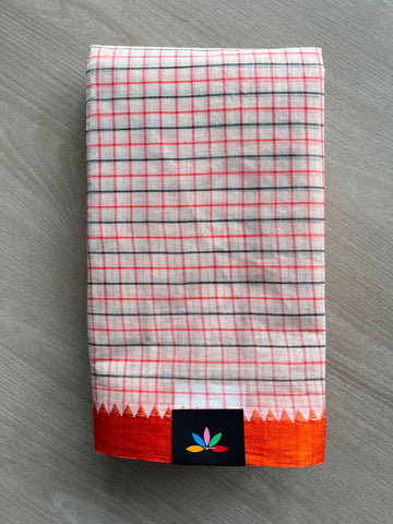 Checked Handloom Starched Cotton Saree (Without Blouse) - 34166-34167
