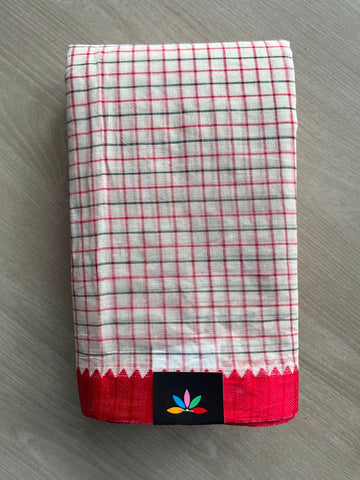 Checked Handloom Starched Cotton Saree (Without Blouse) - 34168-34169