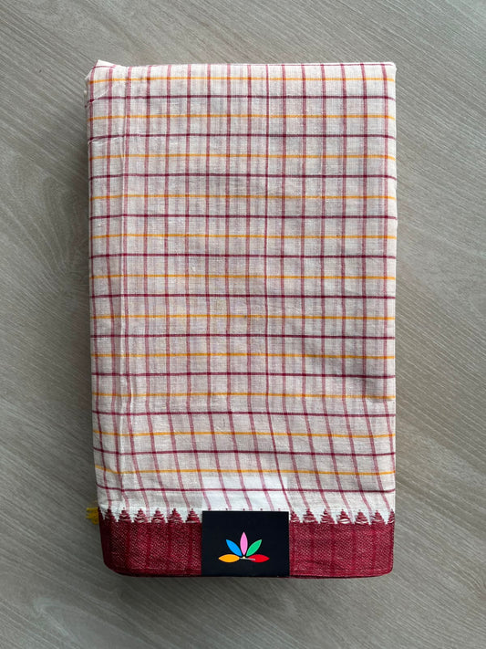 Checked Handloom Starched Cotton Saree (Without Blouse) - 34170-34171