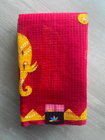 Appliqué work Kota Checks Saree (Without Blouse) - 34173