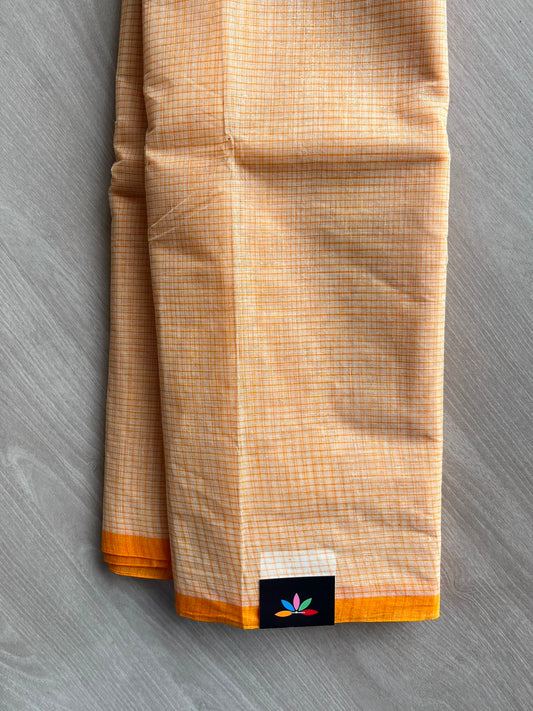 Light Orange Small Checked Cotton Starched Saree (Without Blouse)- 36378-36382