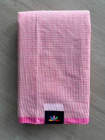 Small Checked Cotton Starched Saree (Without Blouse)- 34222-34224