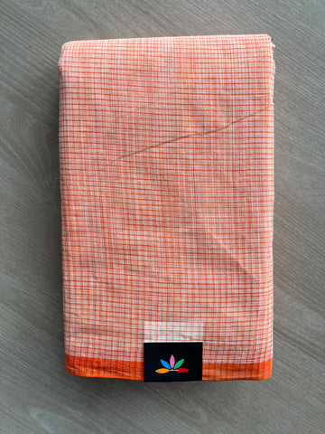 Small Checked Cotton Starched Saree (Without Blouse)- 34225-34227