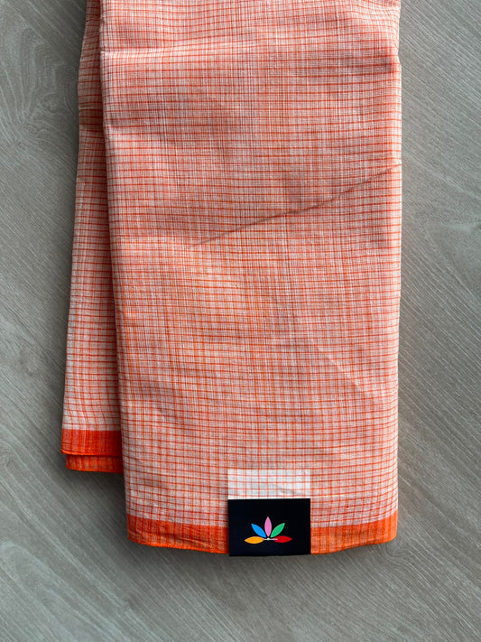 Small Checked Cotton Starched Saree (Without Blouse)- 34225-34227