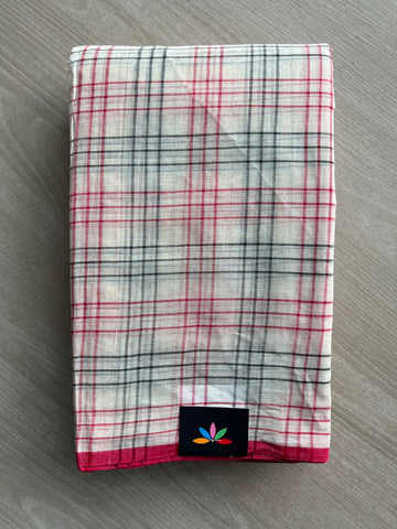 Simple Checked Handloom Cotton Saree (Without Blouse) - 34240-34242