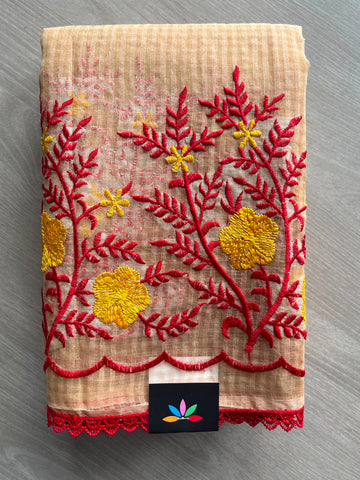 Embroidered Kota Checks Saree (Without Blouse) - 34252