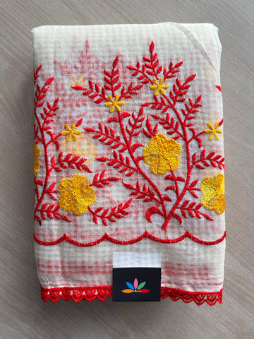 Embroidered Kota Checks Saree (Without Blouse) - 34254