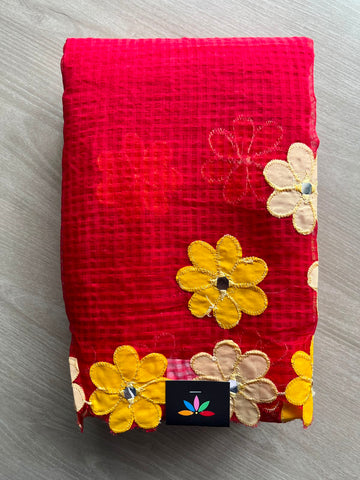 Appliqué work Kota Checks Saree (Without Blouse) - 34271