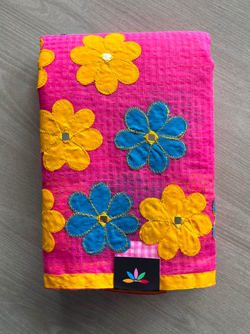 Appliqué work Kota Checks Saree (Without Blouse) - 34274