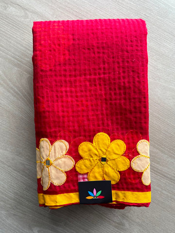 Appliqué work Kota Checks Saree (Without Blouse) - 34276