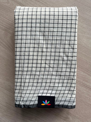 White & Black Checked Handloom Starched Cotton Saree (Without blouse) -34285-34287