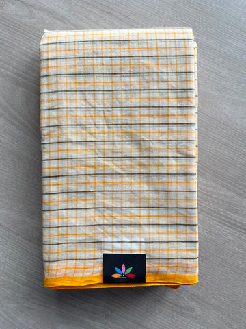 Checked Handloom Starched Cotton Saree (Without blouse) -34297