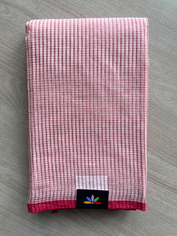 Small Checked Cotton Starched Saree (Without Blouse) - 35011