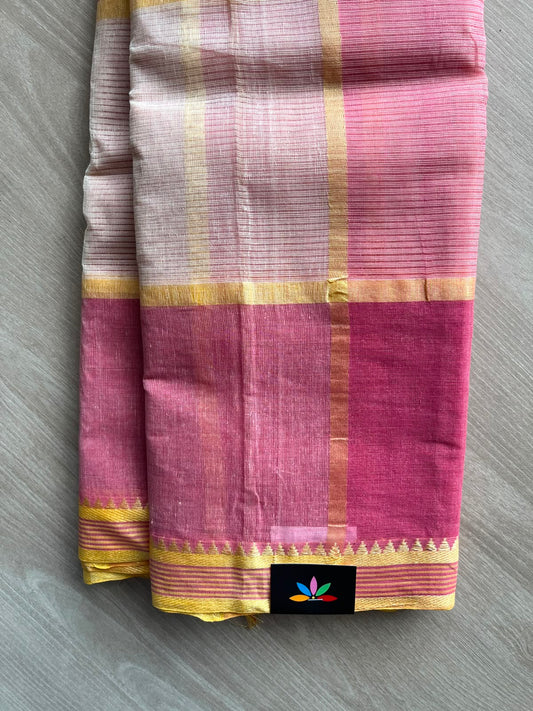 Flamingo Pink Simple Bengal Cotton Saree (Without blouse) - 35022-35024