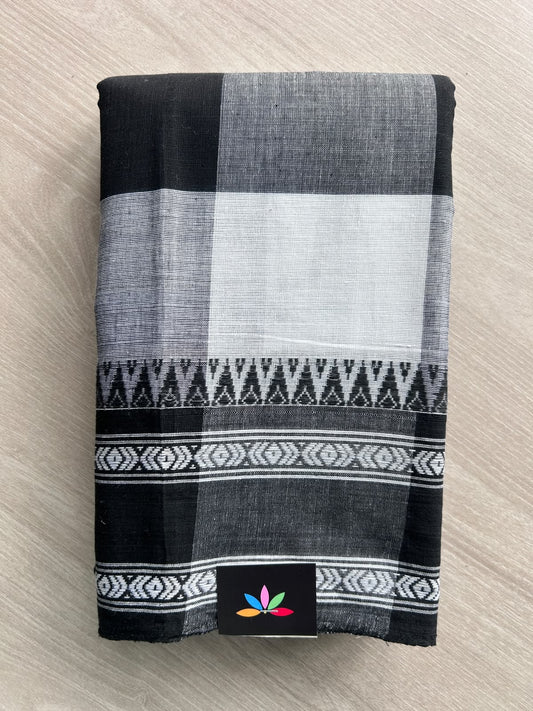 Black & White Bengal Soft Cotton Saree (Without Blouse) - 36286-36287