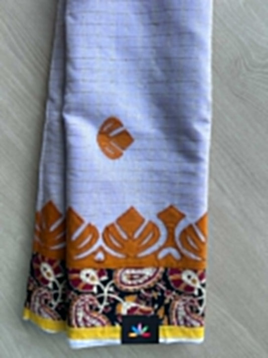 Light Purple Appliqué work Bengal Cotton Saree (Without blouse) - 36300