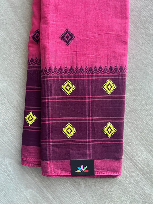 Bright Pink & Magenta Purple Bengal Soft Cotton Saree (Without Blouse) - 36316