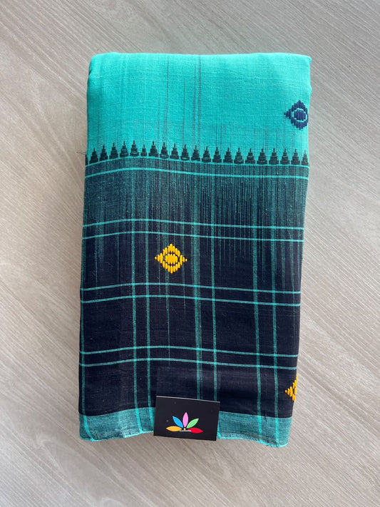 Electric & Midnight Blue Bengal Soft Cotton Saree (Without Blouse) - 36319