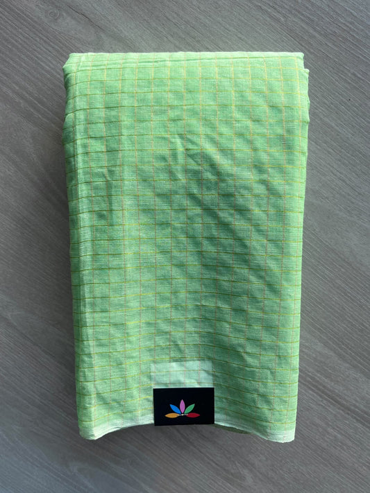 Mint Green Simple Zari Checks Cotton Starched Saree (Without blouse) - 36321