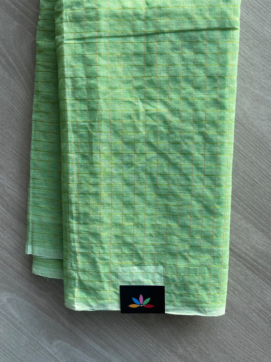 Mint Green Simple Zari Checks Cotton Starched Saree (Without blouse) - 36321
