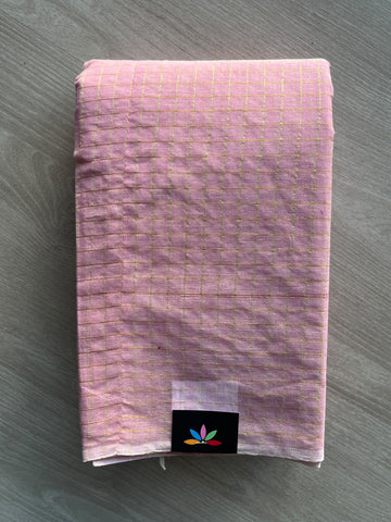 Simple Zari Checks Cotton Starched Saree (Without blouse) - 36322