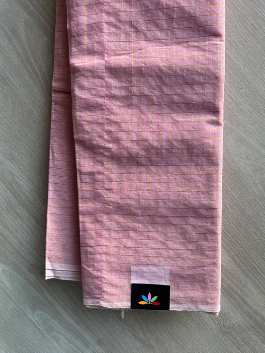 Baby Pink Simple Zari Checks Cotton Starched Saree (Without blouse) - 36322