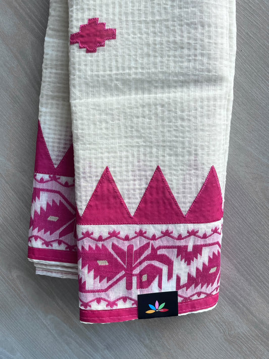 White Appliqué work Kota Checks Saree (Without blouse) - 36329