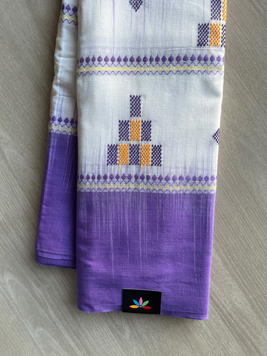 White & Purple Bengal Soft Cotton Saree (Without Blouse) - 36341