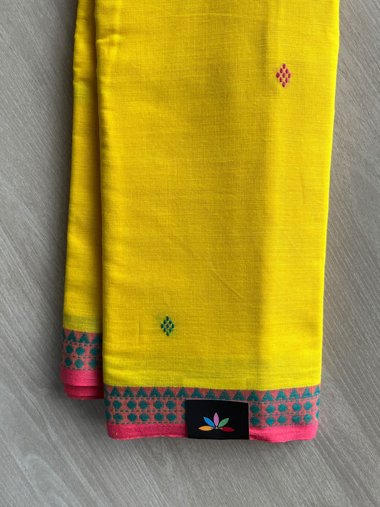 Bright Yellow Bengal Soft Cotton Saree (Without Blouse) - 36402-36403