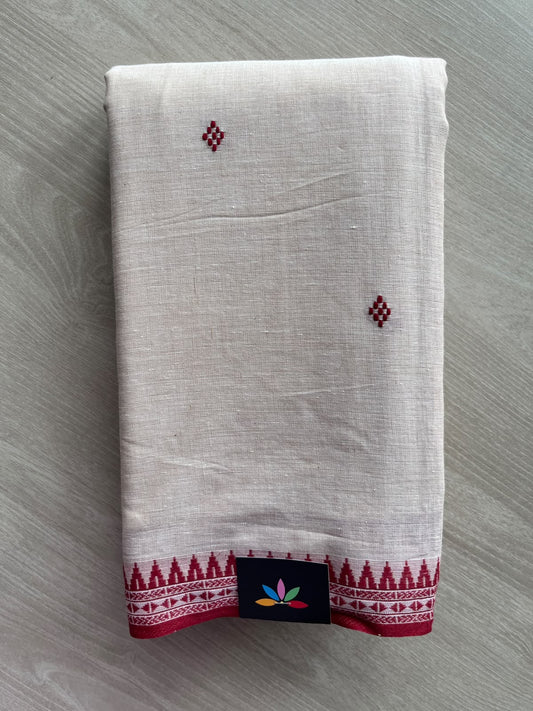Off-White Bengal Soft Cotton Saree (Without Blouse) - 36404