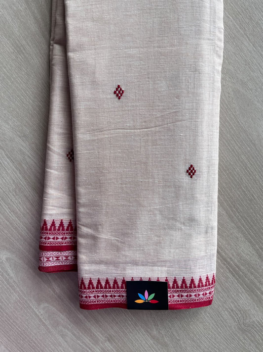 Off-White Bengal Soft Cotton Saree (Without Blouse) - 36404