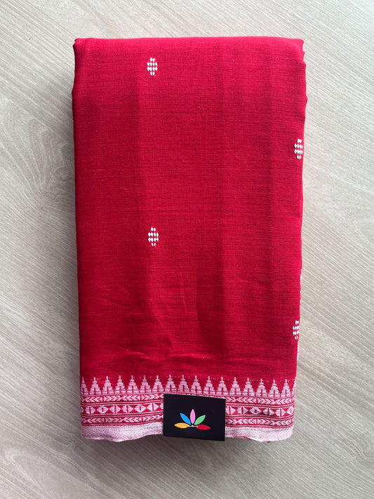 Venetian Red Bengal Soft Cotton Saree (Without Blouse) - 36406