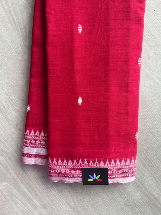 Venetian Red Bengal Soft Cotton Saree (Without Blouse) - 36406