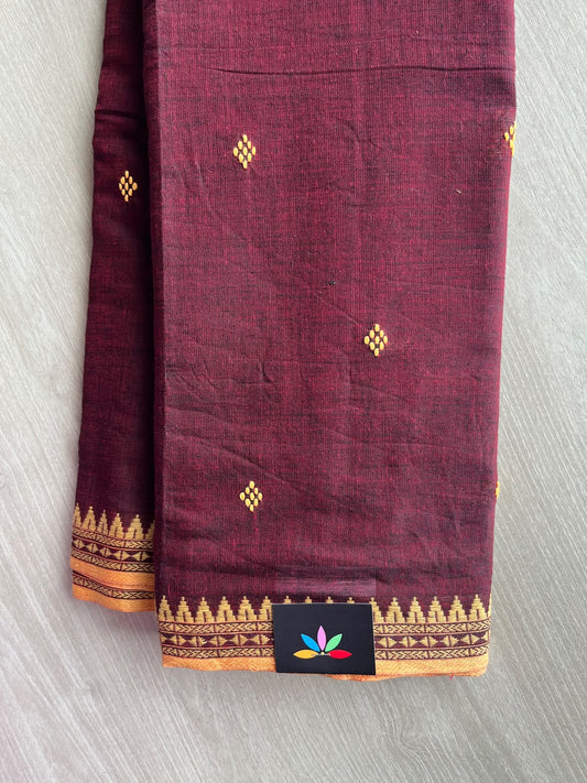 Dark Maroon Bengal Soft Cotton Saree (Without Blouse) - 36410