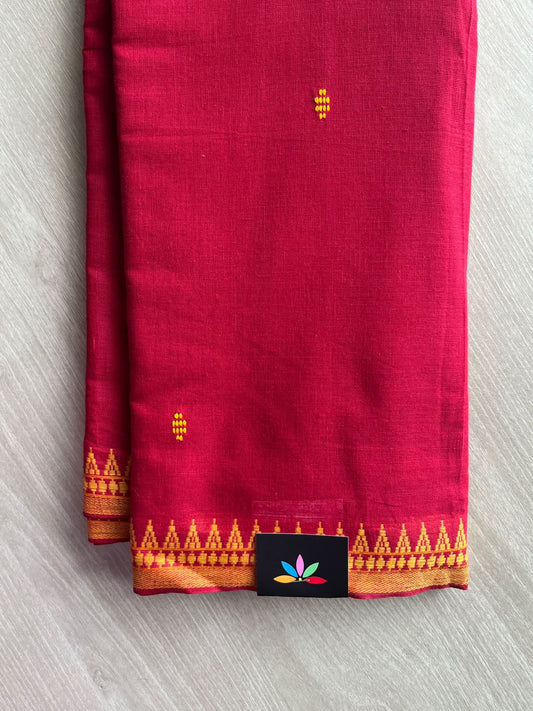 Cardinal Red Bengal Soft Cotton Saree (Without Blouse) - 36412